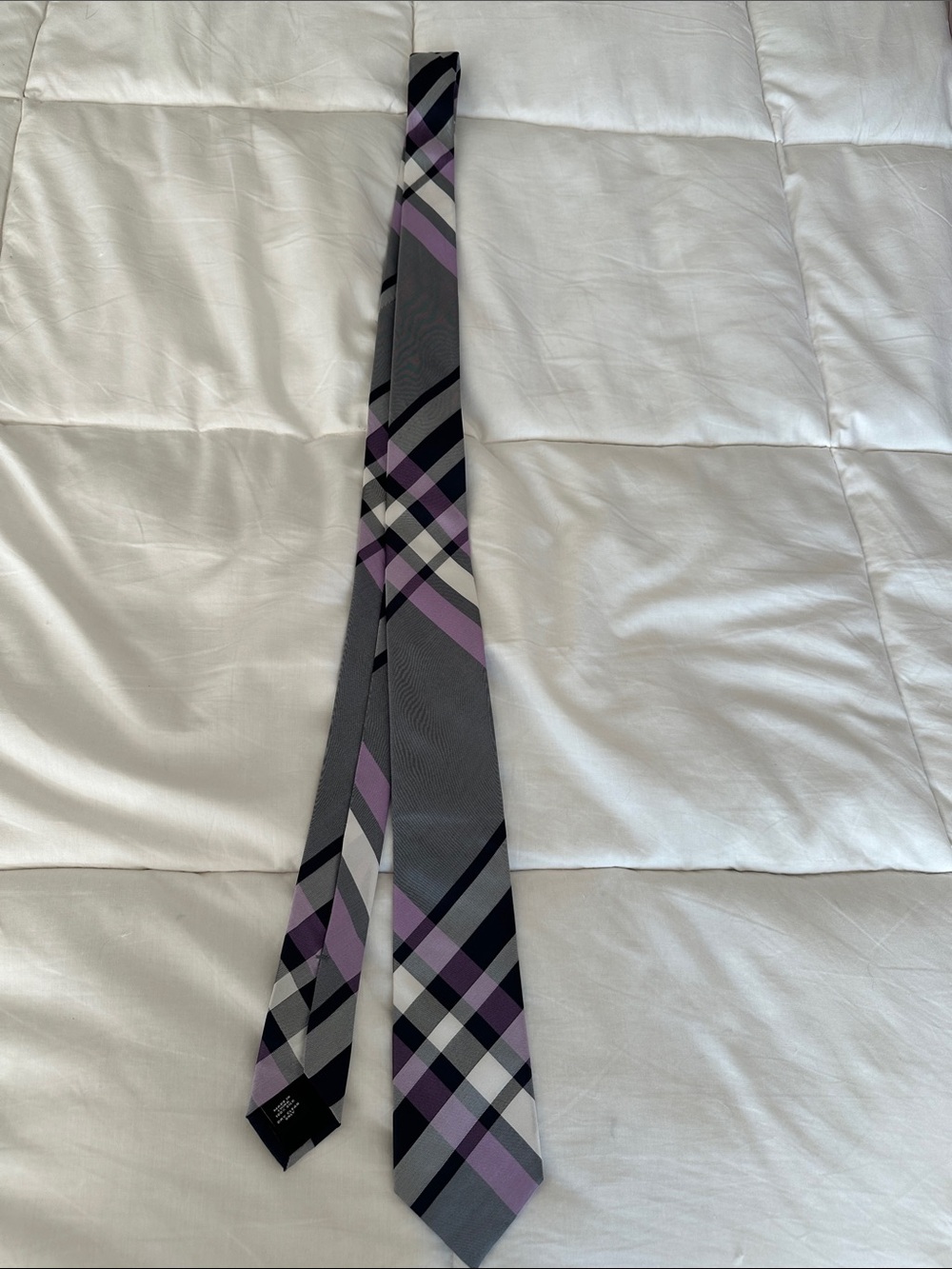 Silk Grey and Purple Plaid Men's Tie